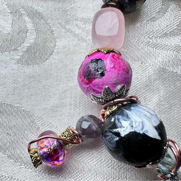 Hand Painted Wooden Beads Charms Crystal Handmade Bracelet OOAK Stackable 6-7 - Picture 5 of 11